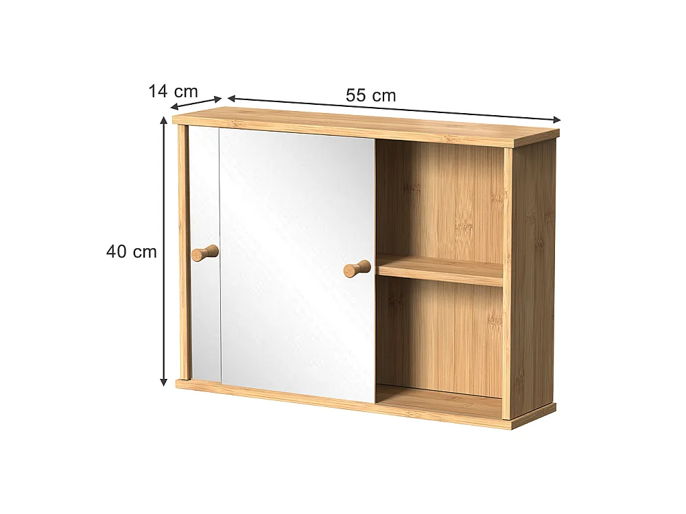 Armario con espejo para baño bambú 55x14x40 mireo