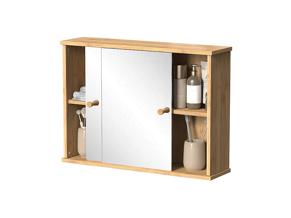 Armario con espejo para baño bambú 55x14x40 mireo