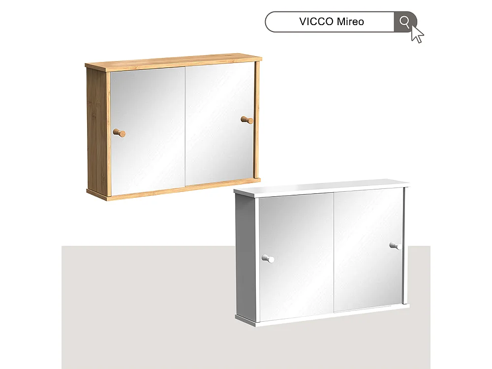 Armario con espejo para baño bambú 55x14x40 mireo