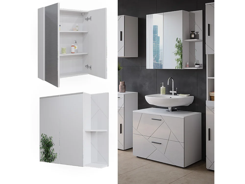 Armoire de toilette blanc/blanc brillant 80x17.2x75 irma