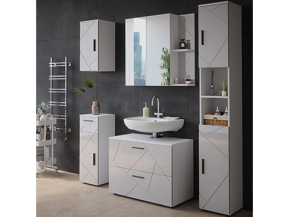 Armoire de toilette blanc/blanc brillant 80x17.2x75 irma