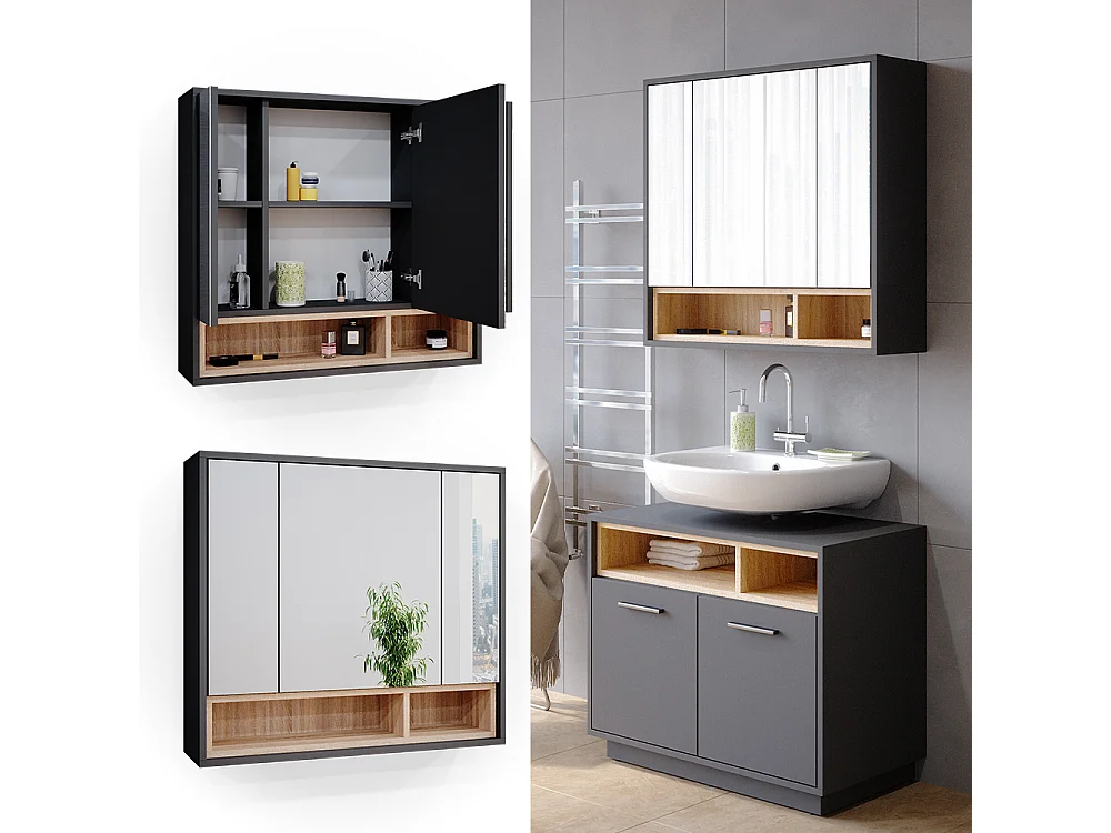 Armoire de toilette anthracite 80x20x72 beatrice