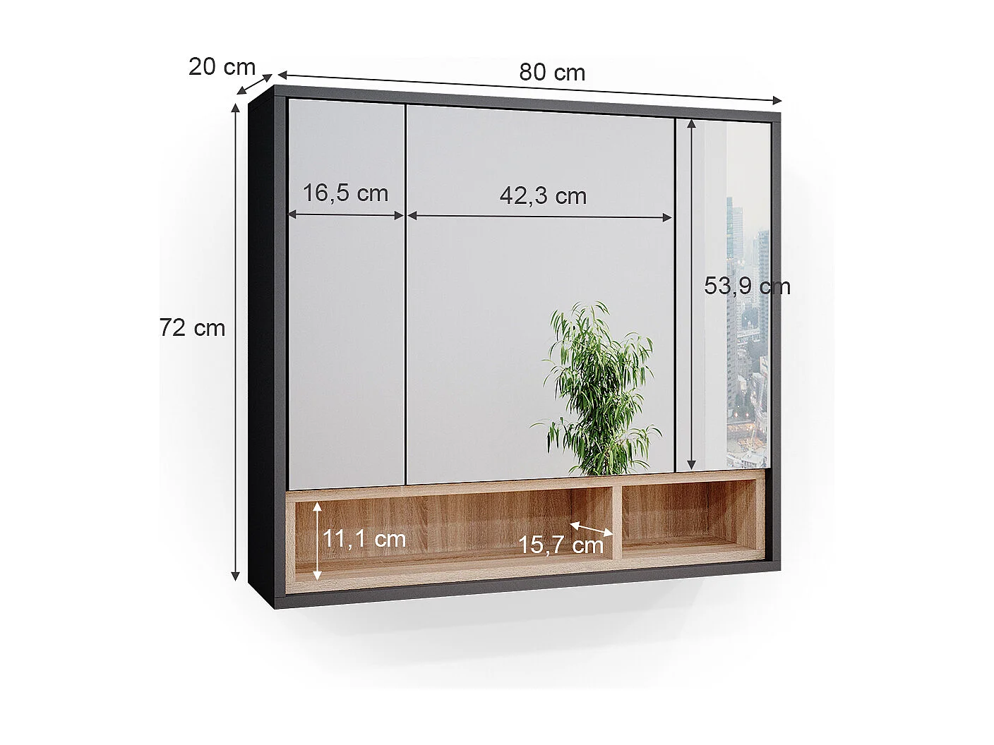 Armoire de toilette anthracite 80x20x72 beatrice