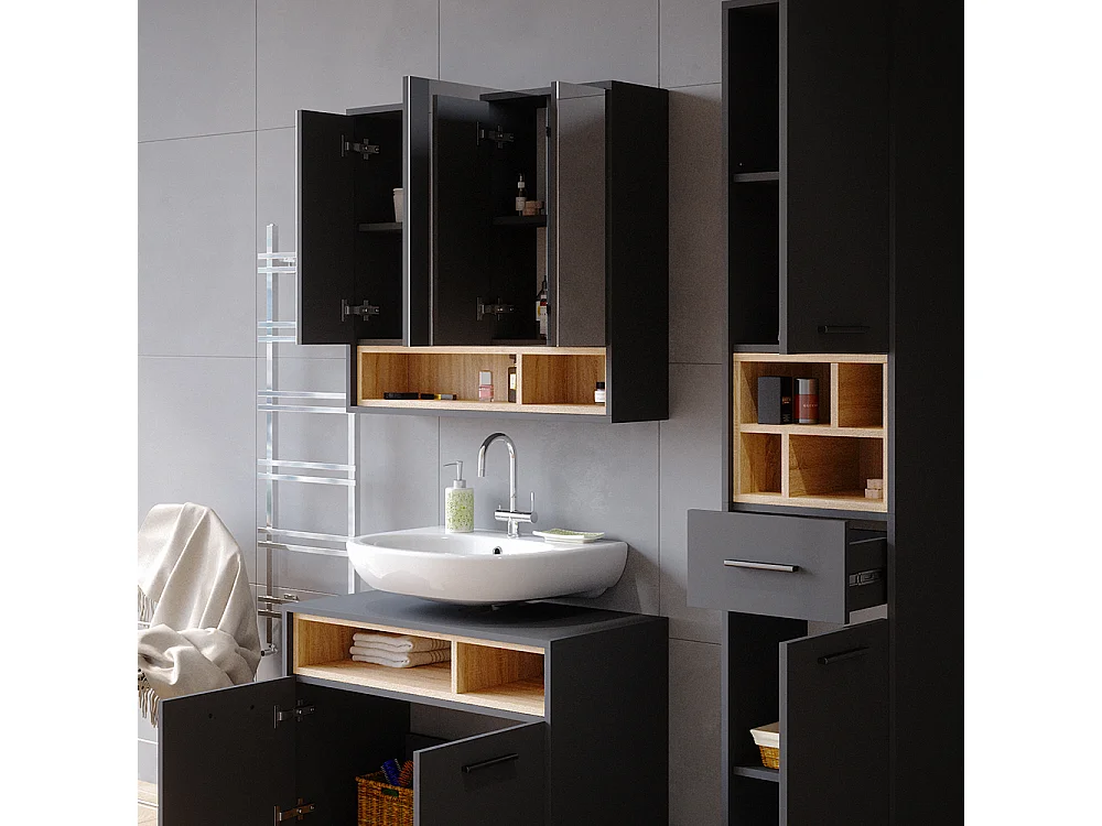 Armoire de toilette anthracite 80x20x72 beatrice