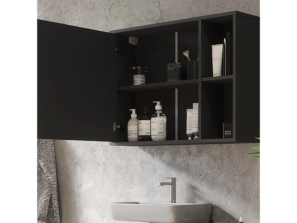 Armario con espejo de baño antracita/roble de montaña 80x20x60 leano