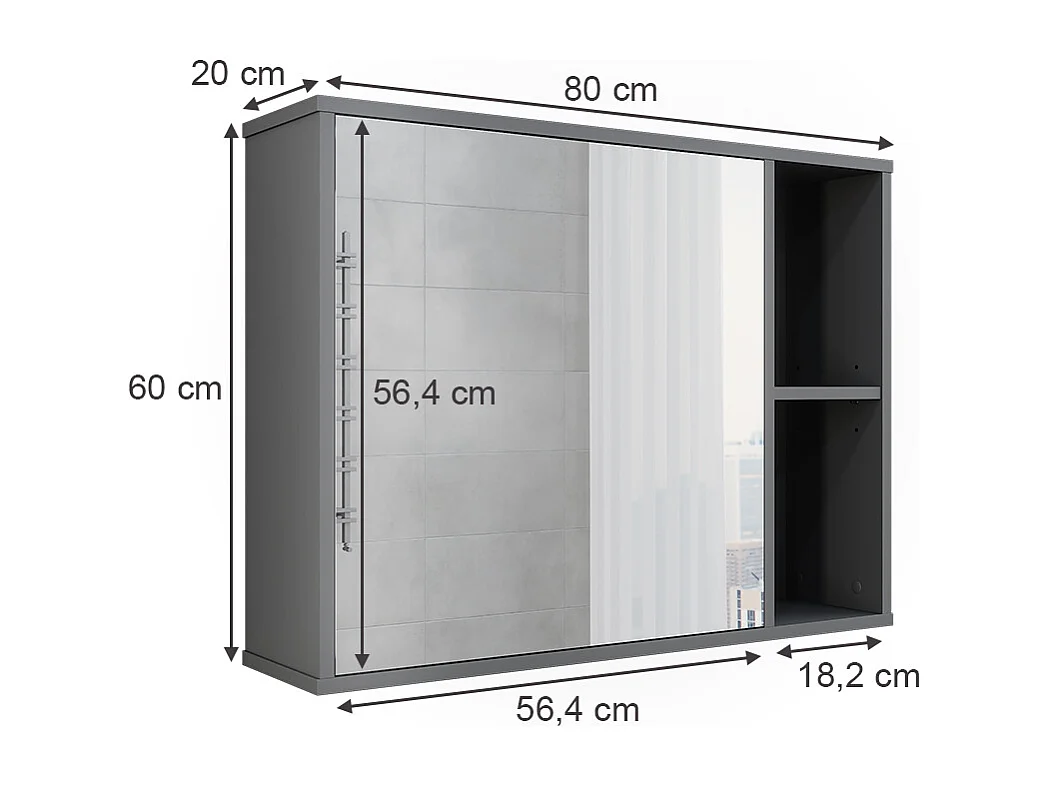 Armoire de toilette anthracite/chêne de montagne 80x20x60 leano