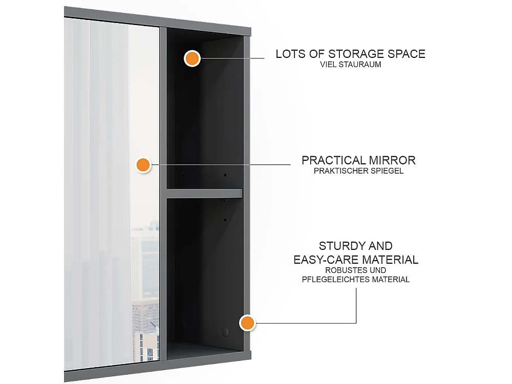 Armoire de toilette anthracite/chêne de montagne 80x20x60 leano