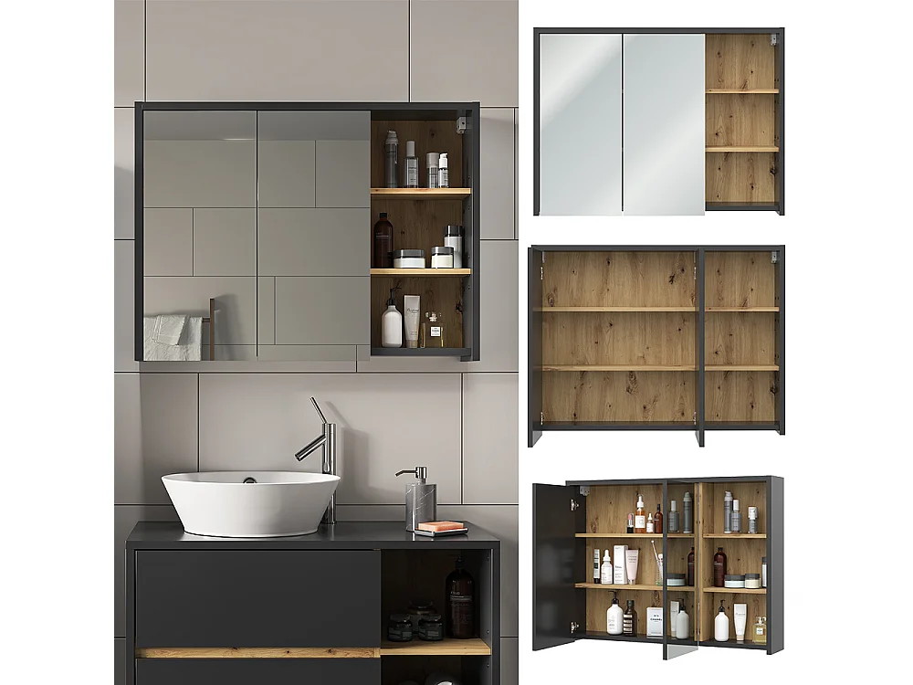 Armario con espejo para baño roble artesanal 100x18x75 viola