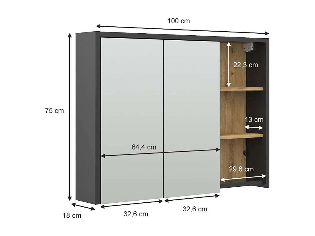 Armario con espejo para baño roble artesanal 100x18x75 viola