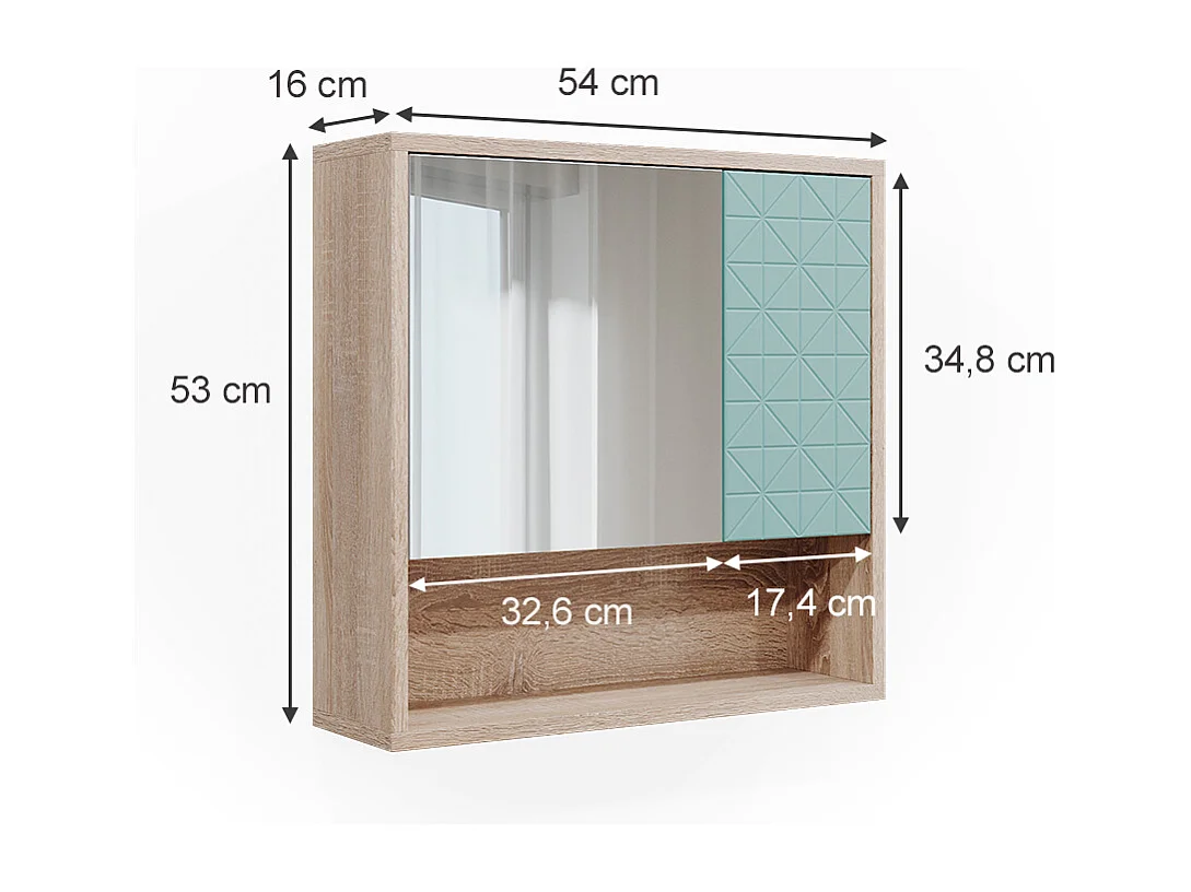 Armario con espejo para baño verde menta 54x16x53 agasta