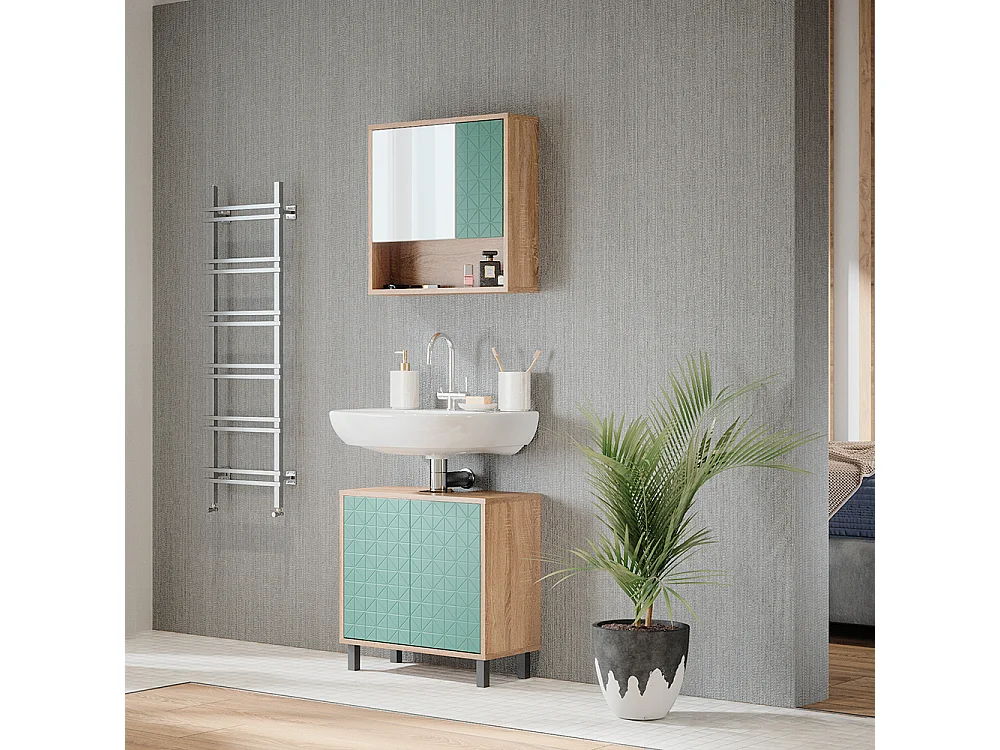 Armario con espejo para baño verde menta 54x16x53 agasta