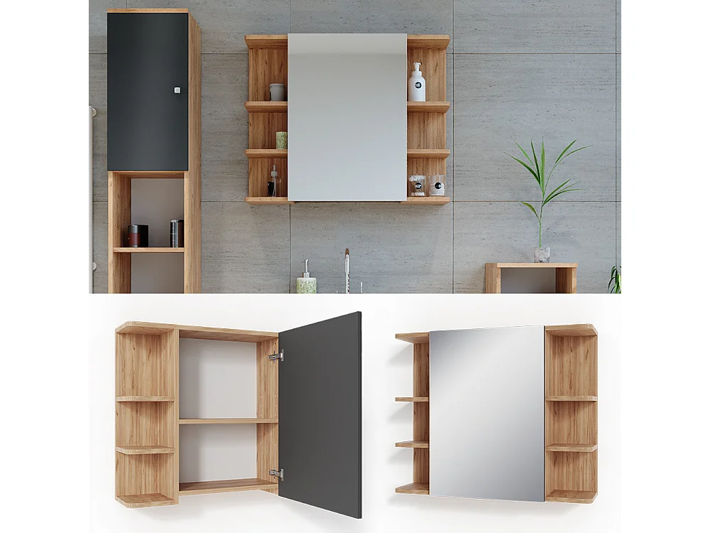 Armario con espejo para baño roble dorado 79.6x21.2x64 fynn