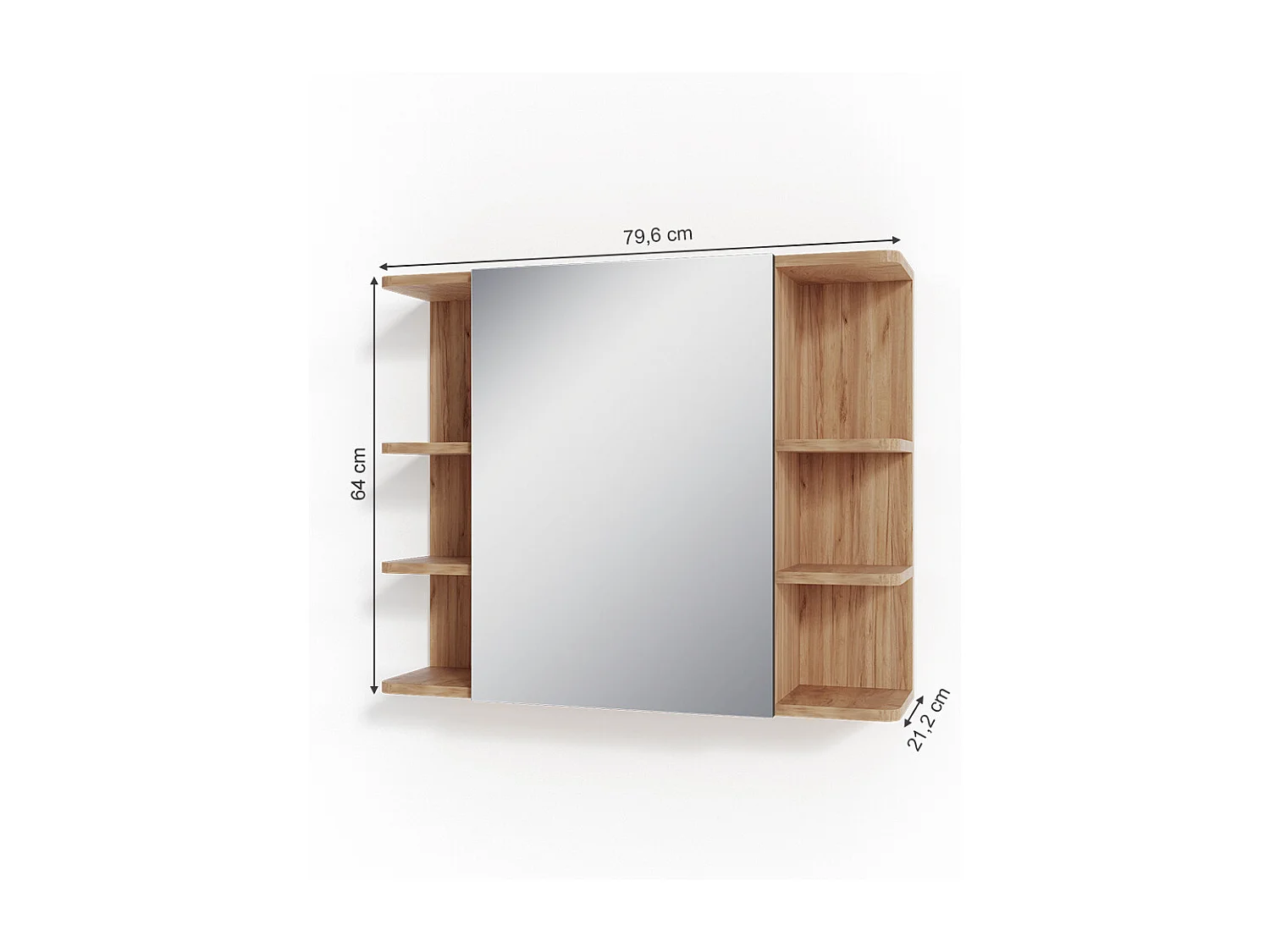 Armario con espejo para baño roble dorado 79.6x21.2x64 fynn