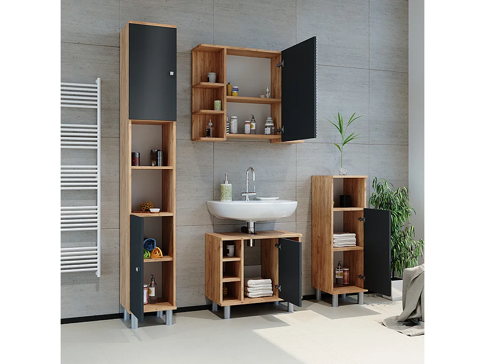 Armario con espejo para baño roble dorado 79.6x21.2x64 fynn