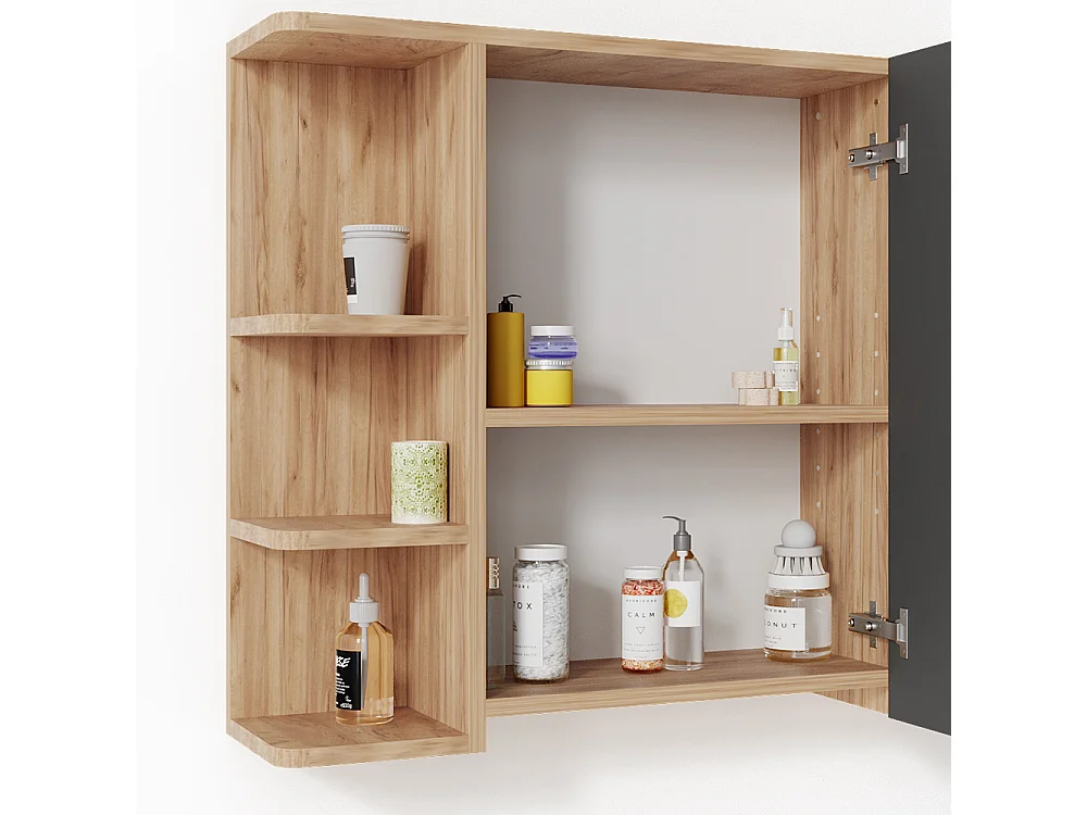 Armario con espejo para baño roble dorado 79.6x21.2x64 fynn