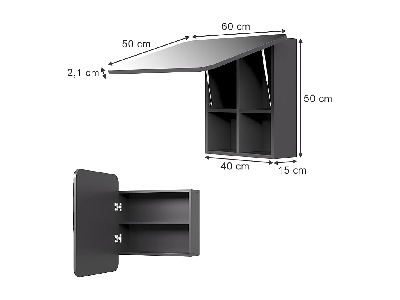 Armoire de toilette anthracite 60x17.4x50 zino
