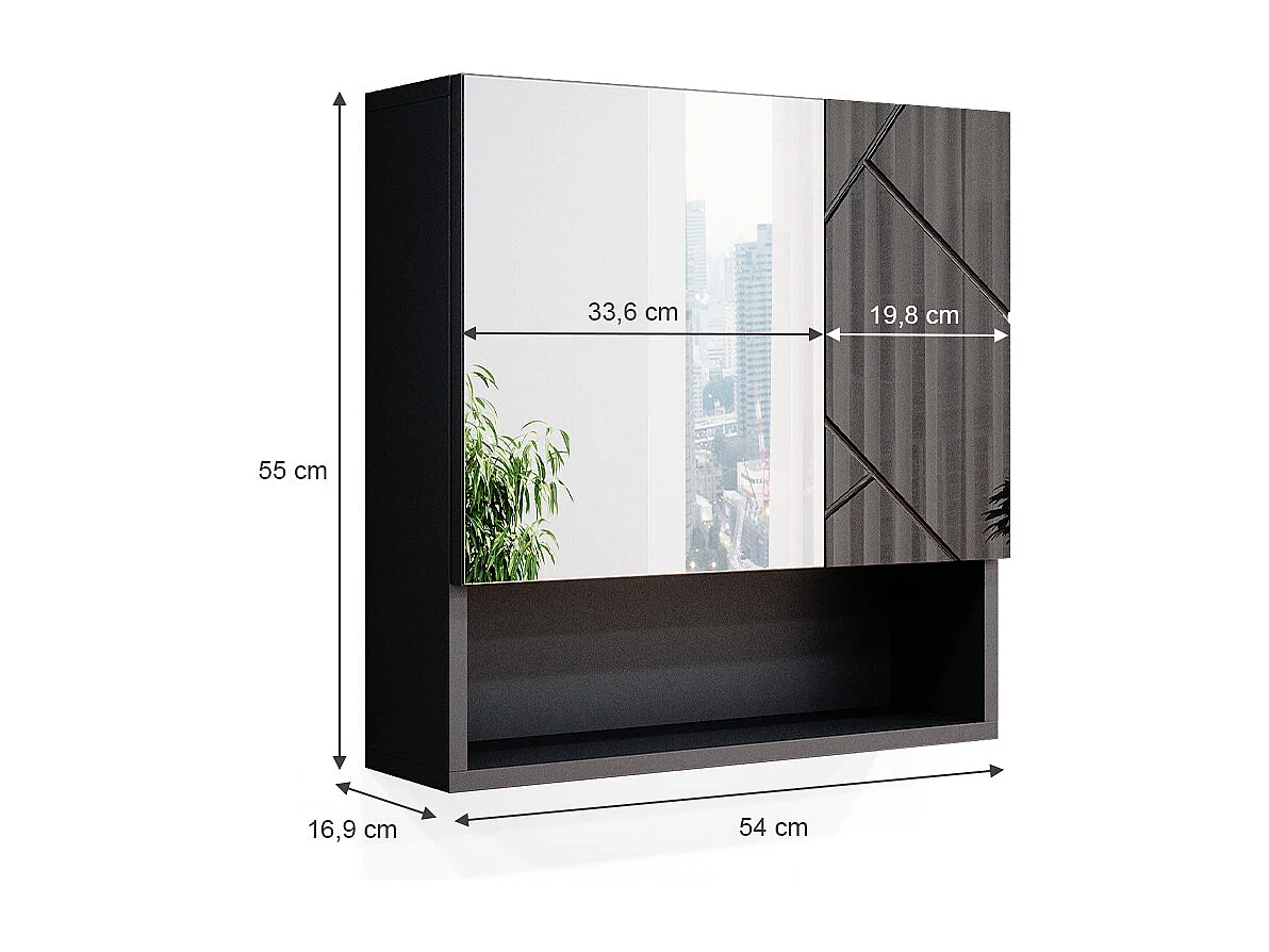 Armario con espejo para baño antracita alto brillo 54x16.9x55 irma
