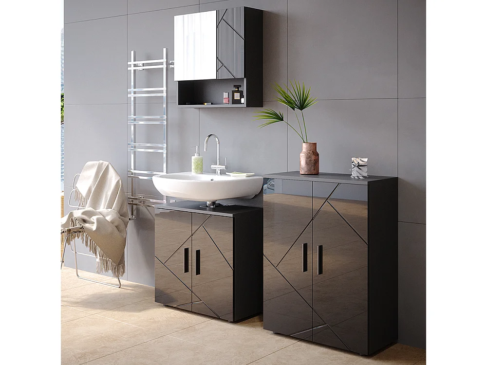 Armario con espejo para baño antracita alto brillo 54x16.9x55 irma