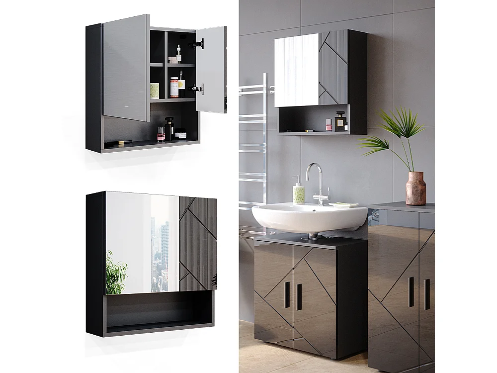 Armoire de toilette anthracite haute brillance 54x16.9x55 irma