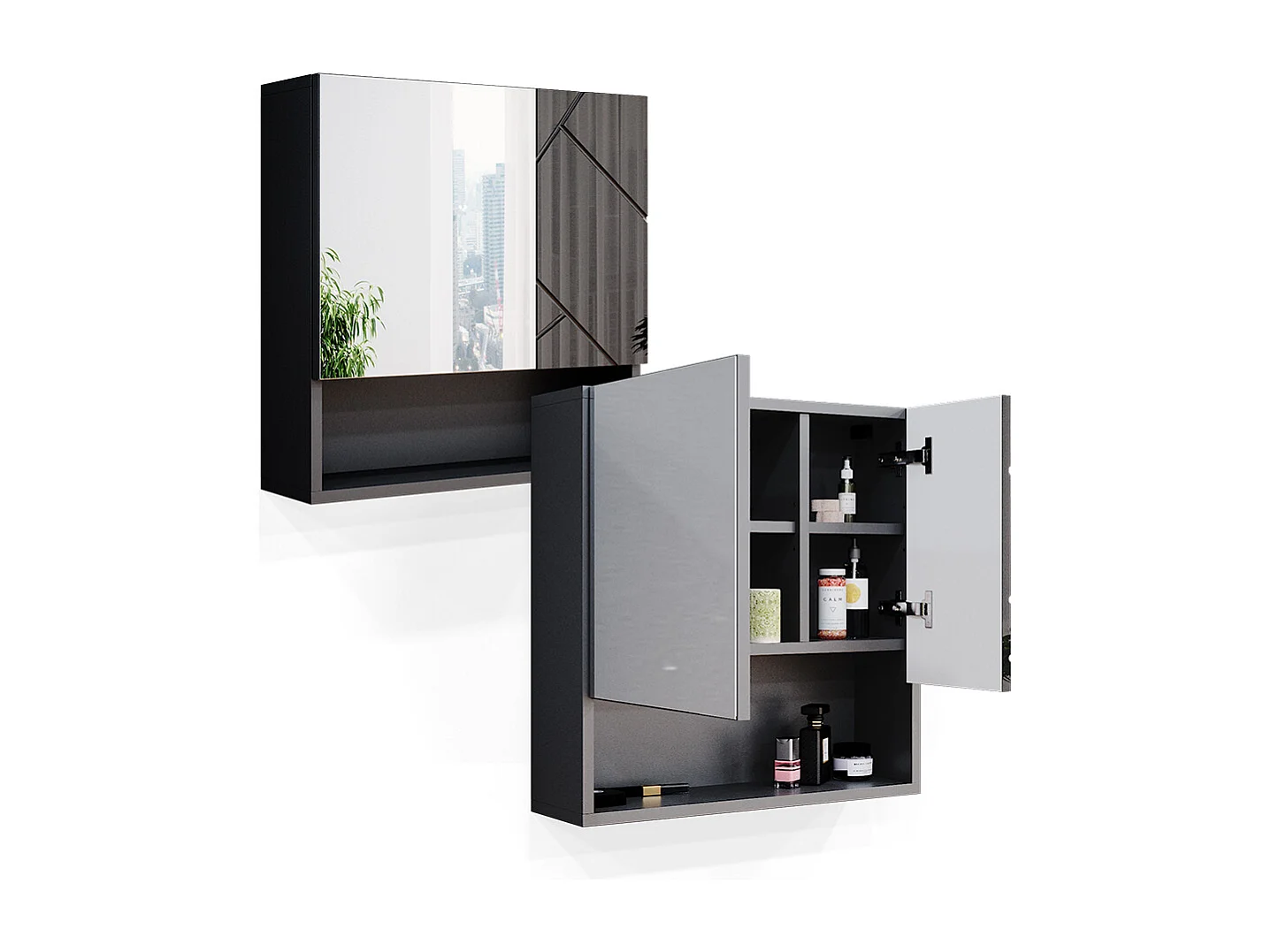 Armoire de toilette anthracite haute brillance 54x16.9x55 irma