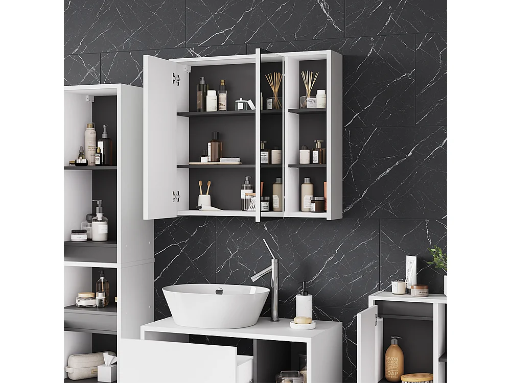 Armario con espejo de baño blanco/gris 80x18x75 viola