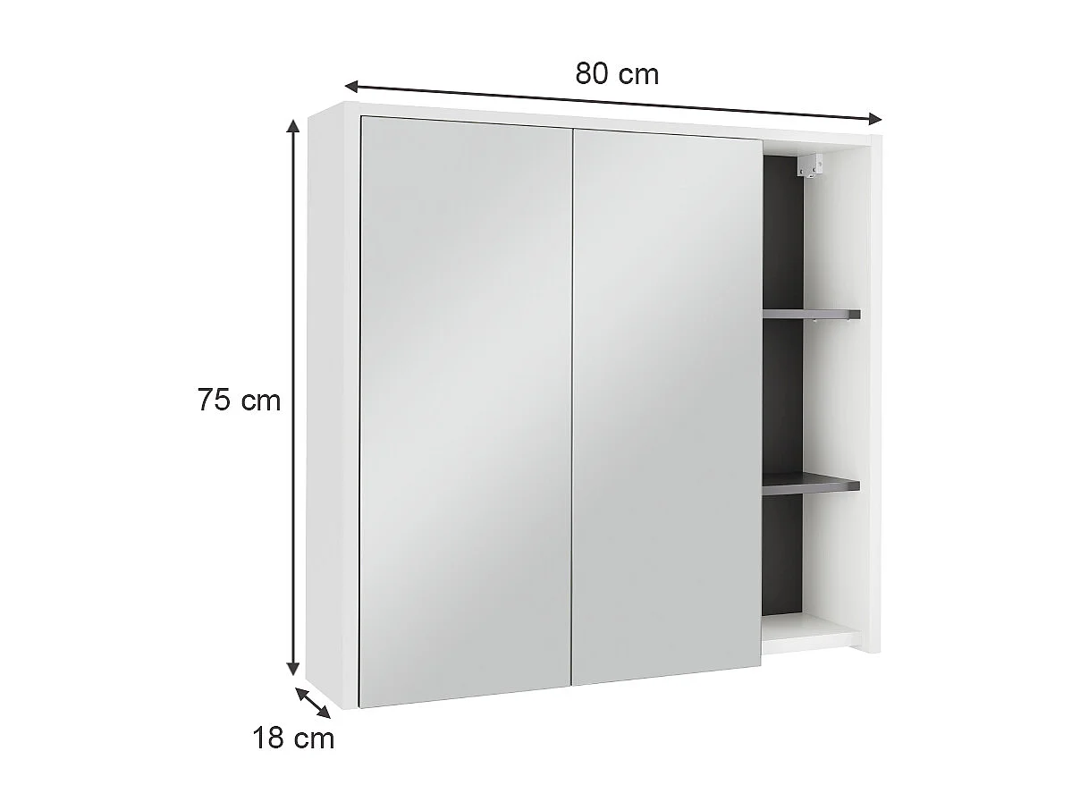 Armoire de salle de bain avec miroir blanc/gris 80x18x75 viola