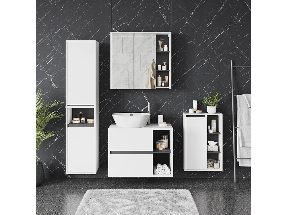 Armoire de salle de bain avec miroir blanc/gris 80x18x75 viola