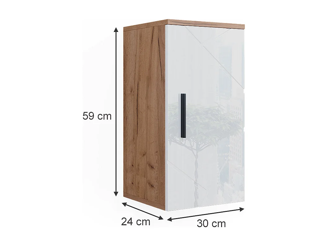 Armoire de blanc brillant/chêne doré 30x24x59 irma