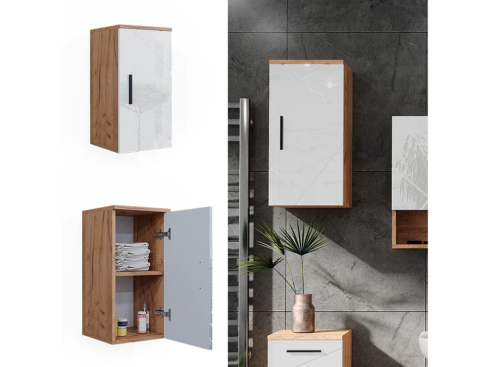Badschrank weiß hochglanz/goldkraft eiche 30x24x59 irma