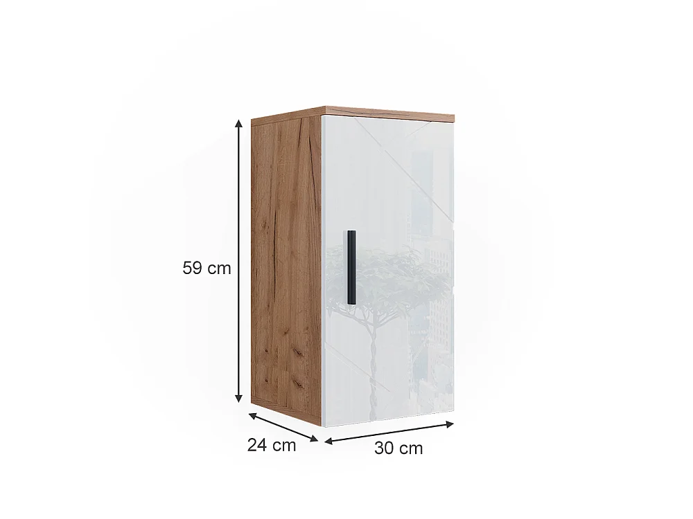 Badschrank weiß hochglanz/goldkraft eiche 30x24x59 irma