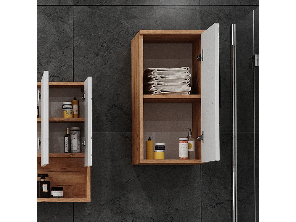 Badschrank weiß hochglanz/goldkraft eiche 30x24x59 irma