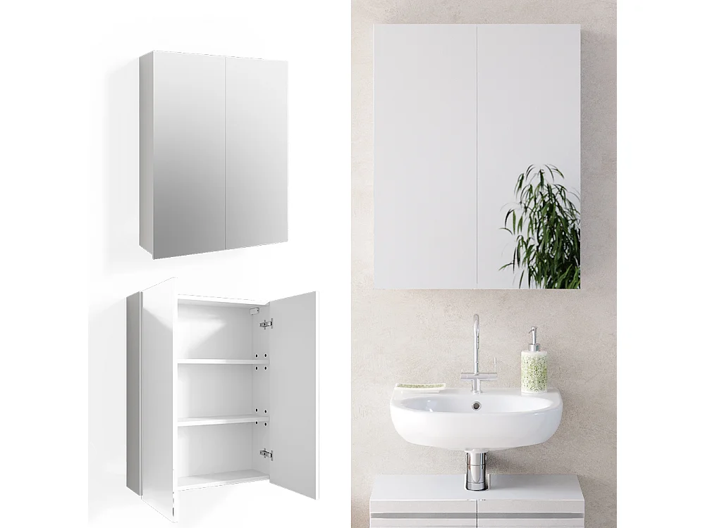 Armario con espejo para baño blanco alto brillo 60x17.2x77 fredd