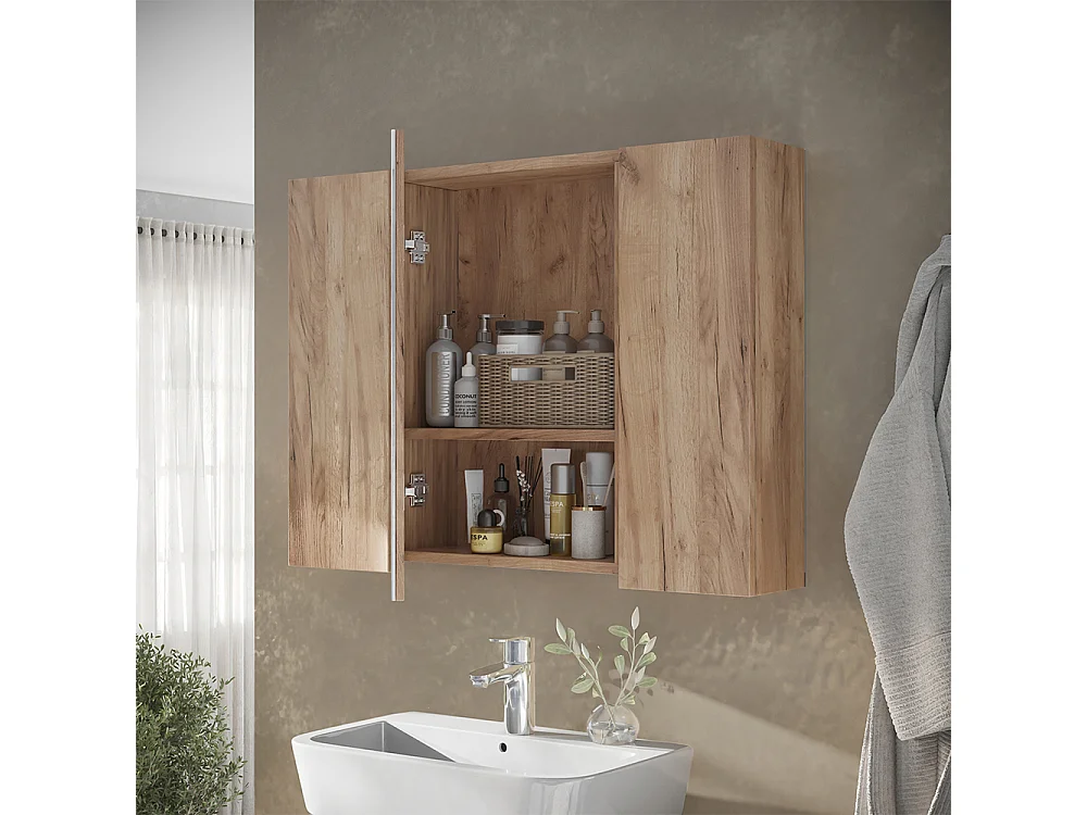 Armario con espejo para baño roble dorado 80x16.4x59.2 leopold