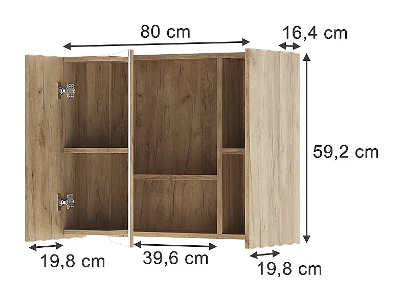 Armoire de toilette chêne de force doré 80x16.4x59.2 leopold