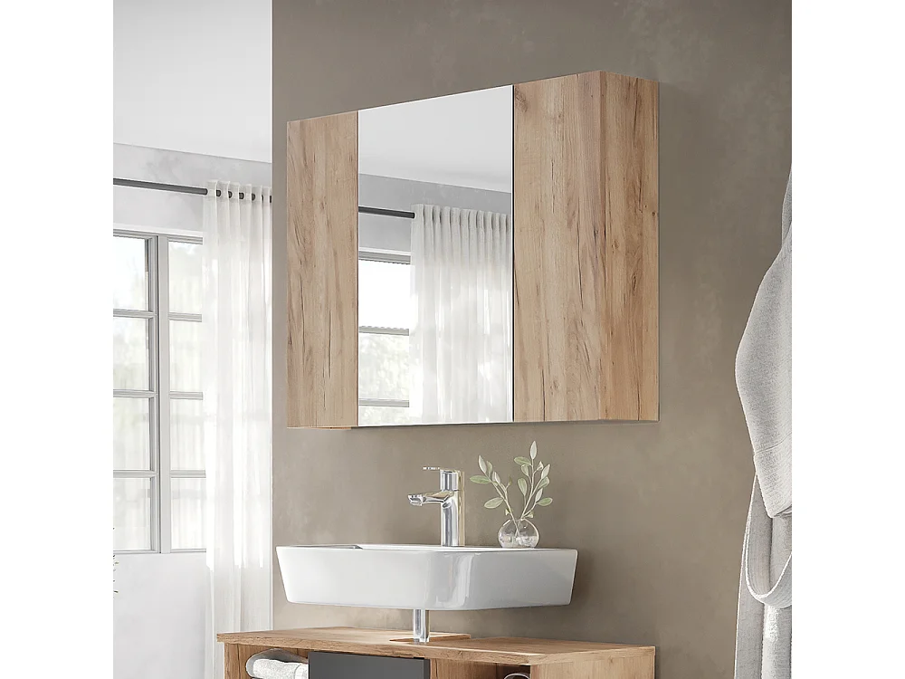 Armoire de toilette chêne de force doré 80x16.4x59.2 leopold