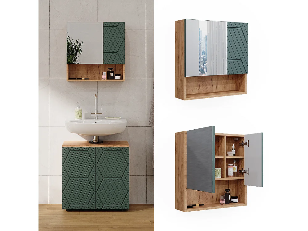 Armario con espejo para baño roble verde/dorado 54x16.9x55 irma