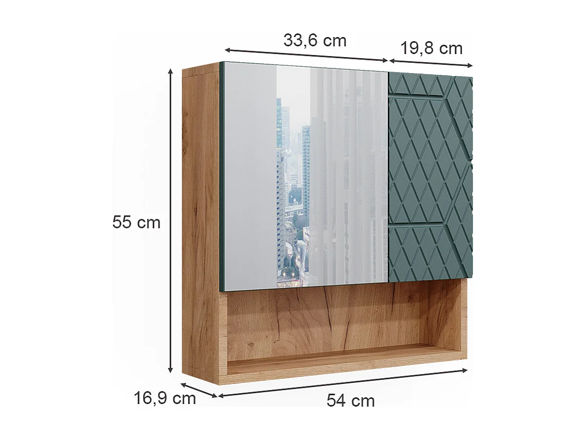 Armoire de toilette vert/force de lor chêne 54x16.9x55 irma