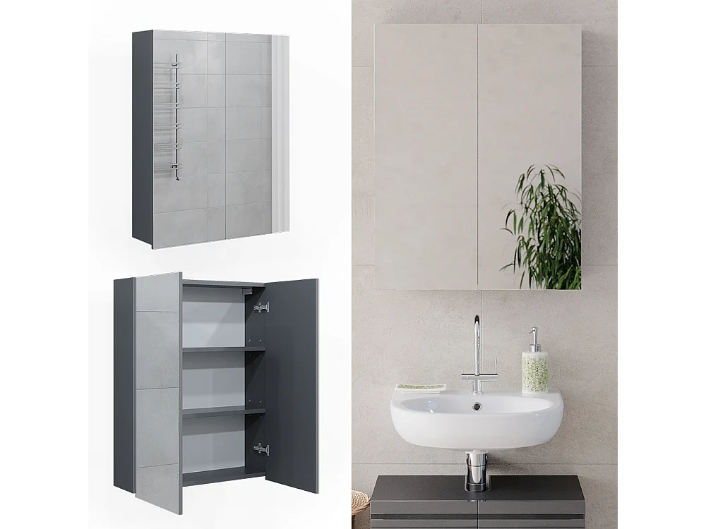 Armoire de toilette anthracite haute brillance 60x17.2x77 fredd