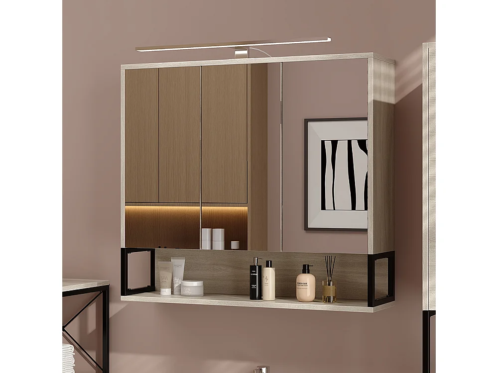 Armoire de toilette chêne/noir 80x20x71.5 vionna