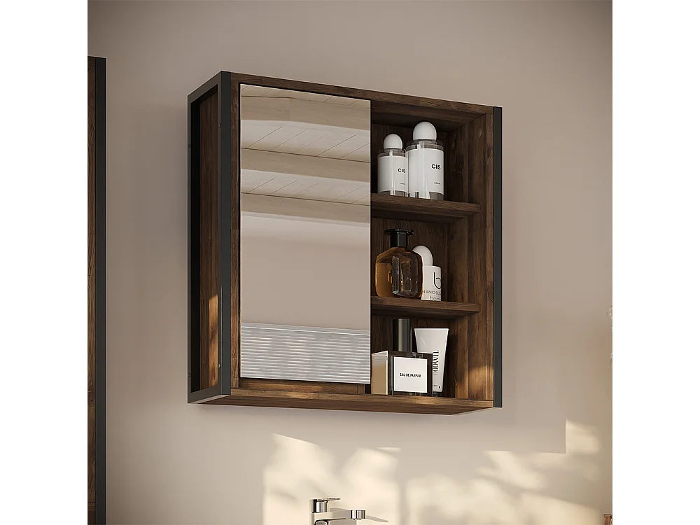 Armario con espejo para baño roble/negro 62.2x19.2x62.5 naola