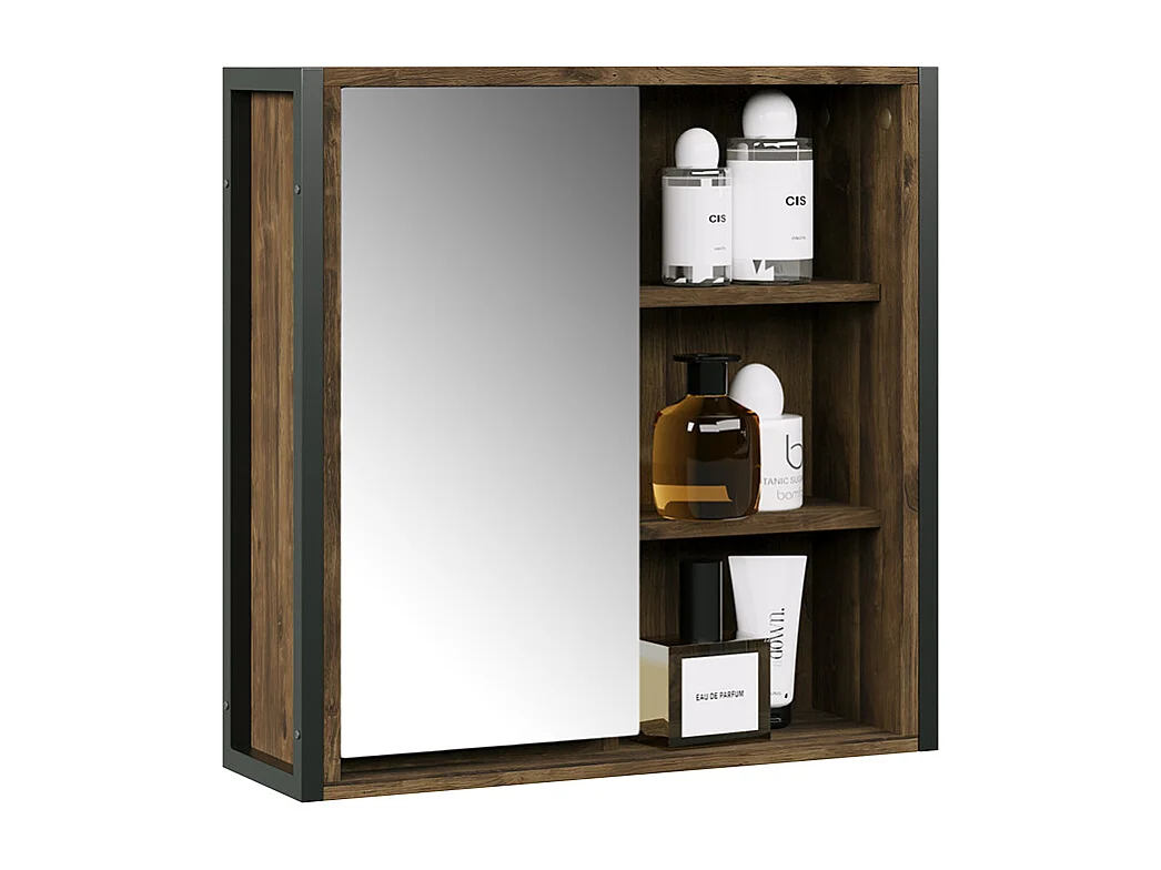 Armario con espejo para baño roble/negro 62.2x19.2x62.5 naola