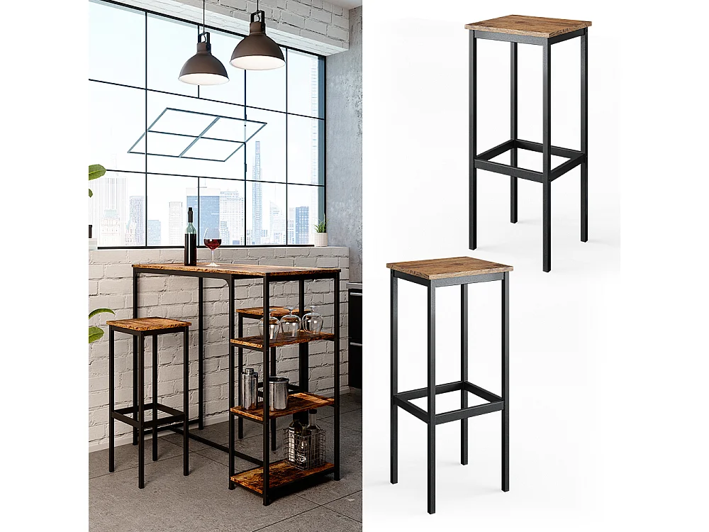 Stołek barowy zestaw 2 rustykalny dąb 32x28x78 fyrk