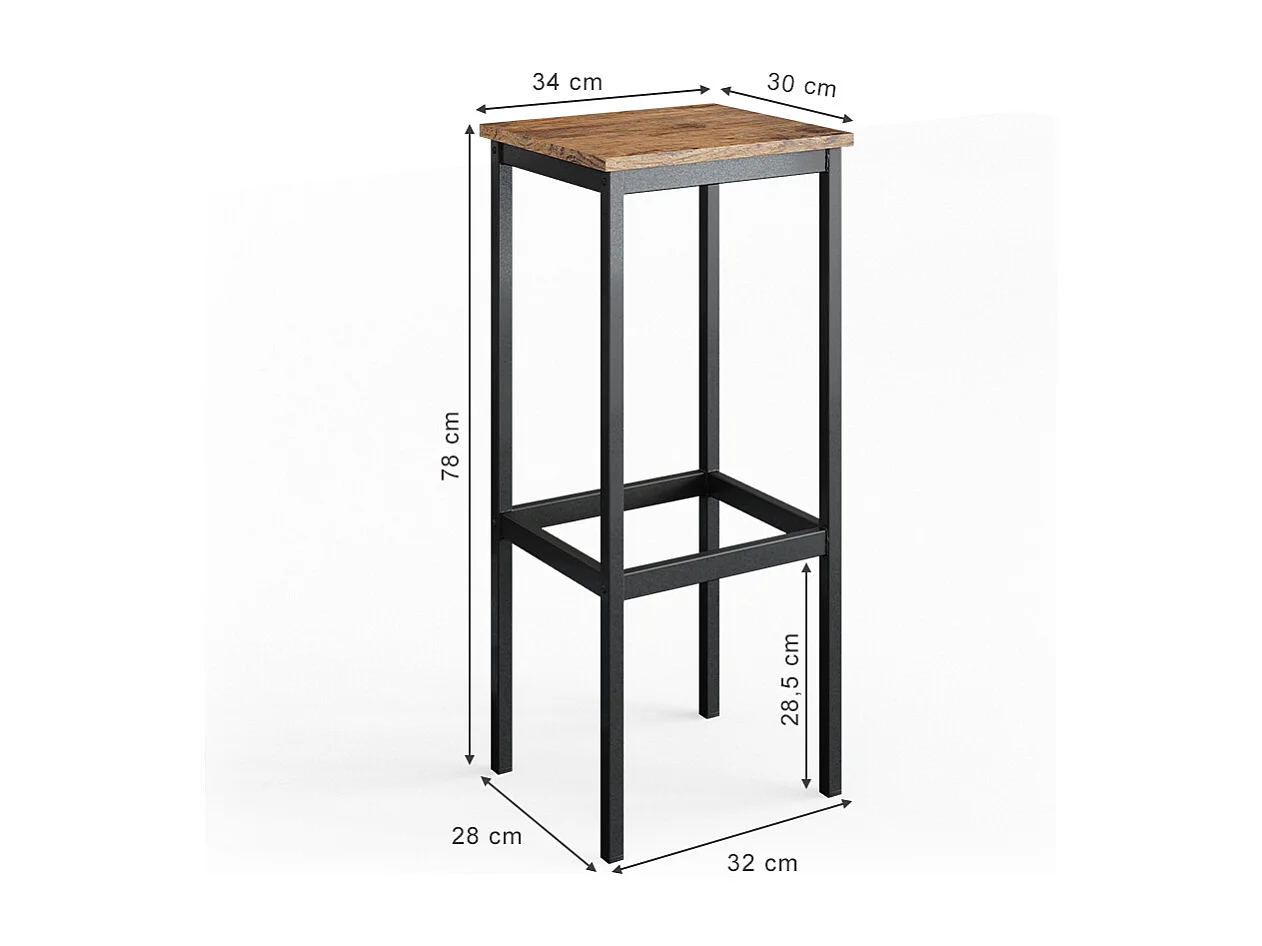 Stołek barowy zestaw 2 rustykalny dąb 32x28x78 fyrk