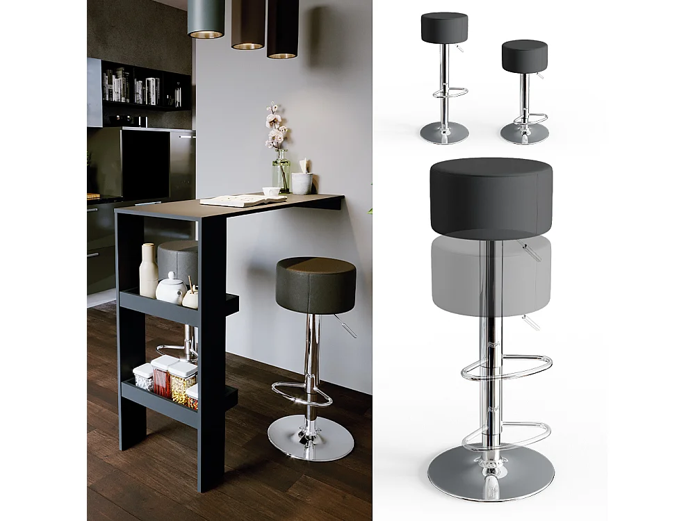 Tabouret de bar noir 33x33x92