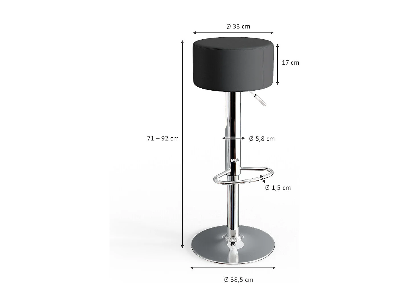 Tabouret de bar noir 33x33x92