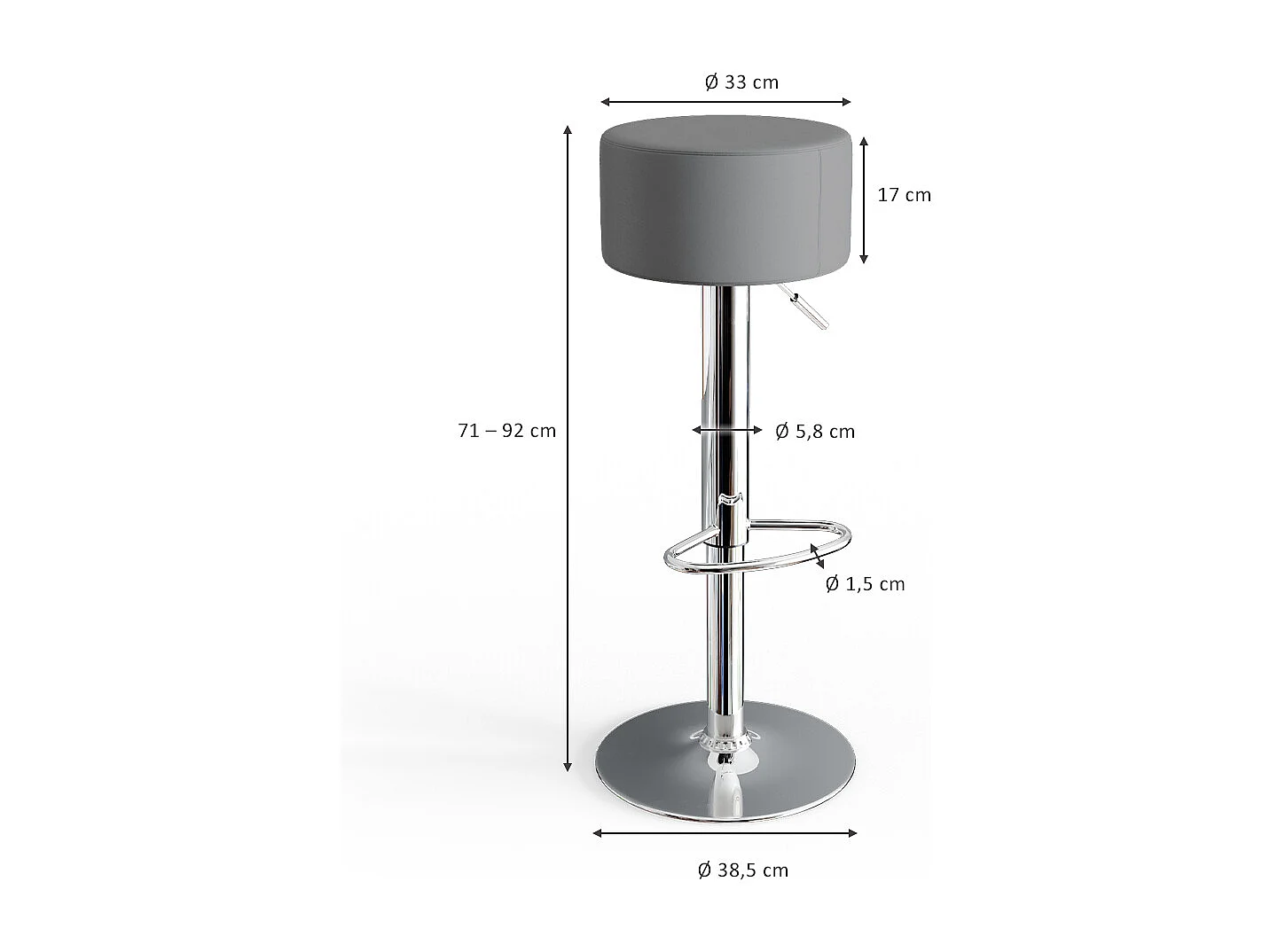 Tabouret de bar gris 33x33x92