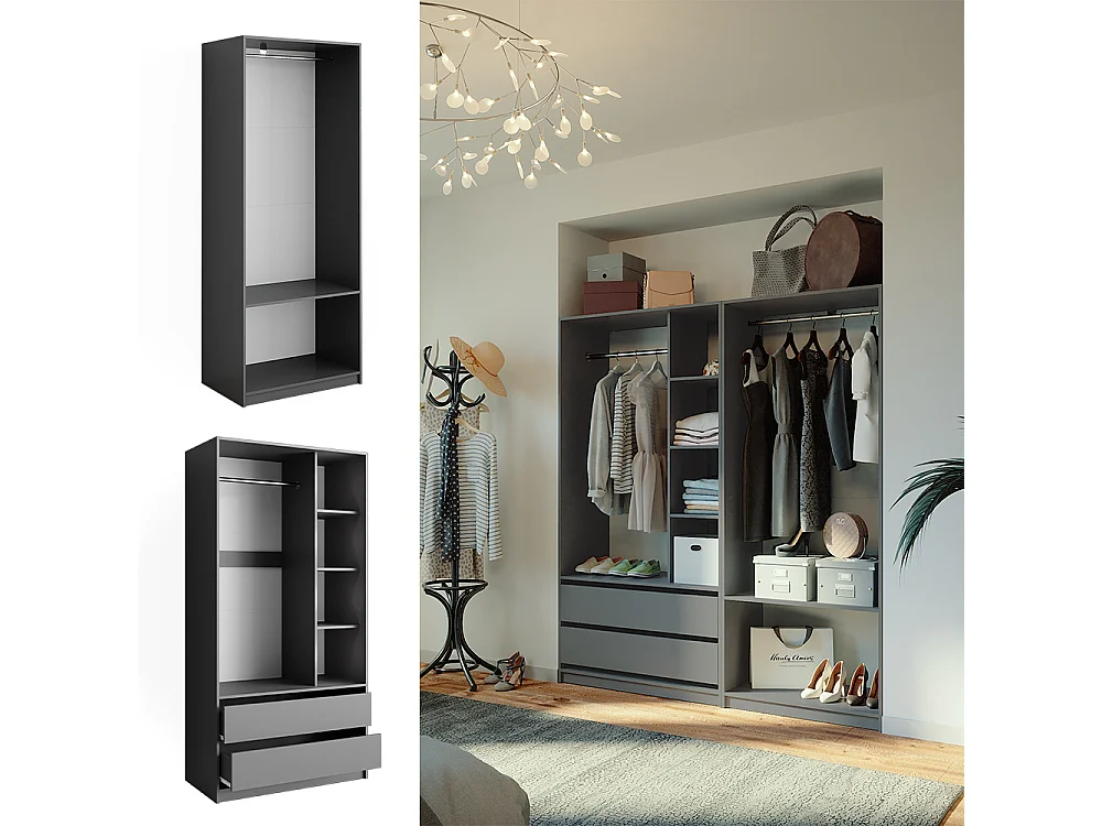 Armoire à vêtements anthracite 100x50x200 elmo