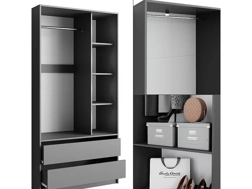 Armoire à vêtements anthracite 100x50x200 elmo