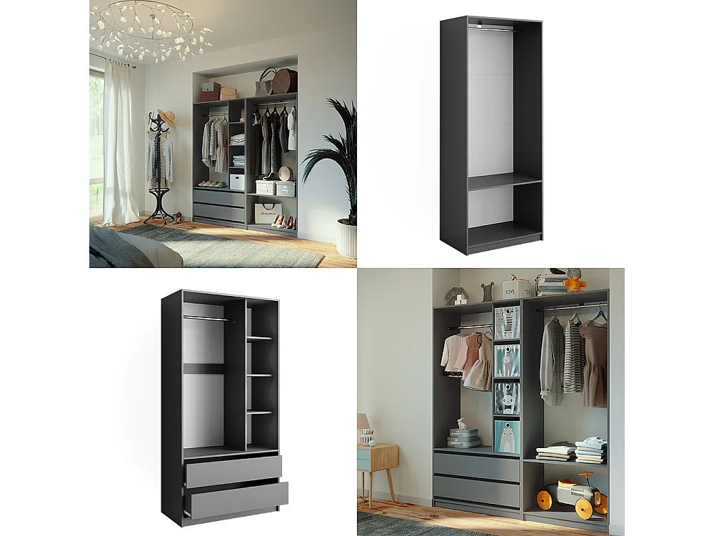 Armoire à vêtements anthracite 100x50x200 elmo