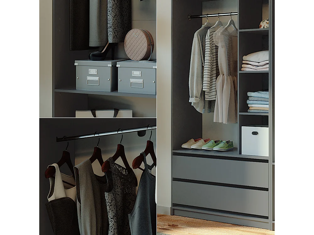 Armoire à vêtements anthracite 180x50x200 elmo